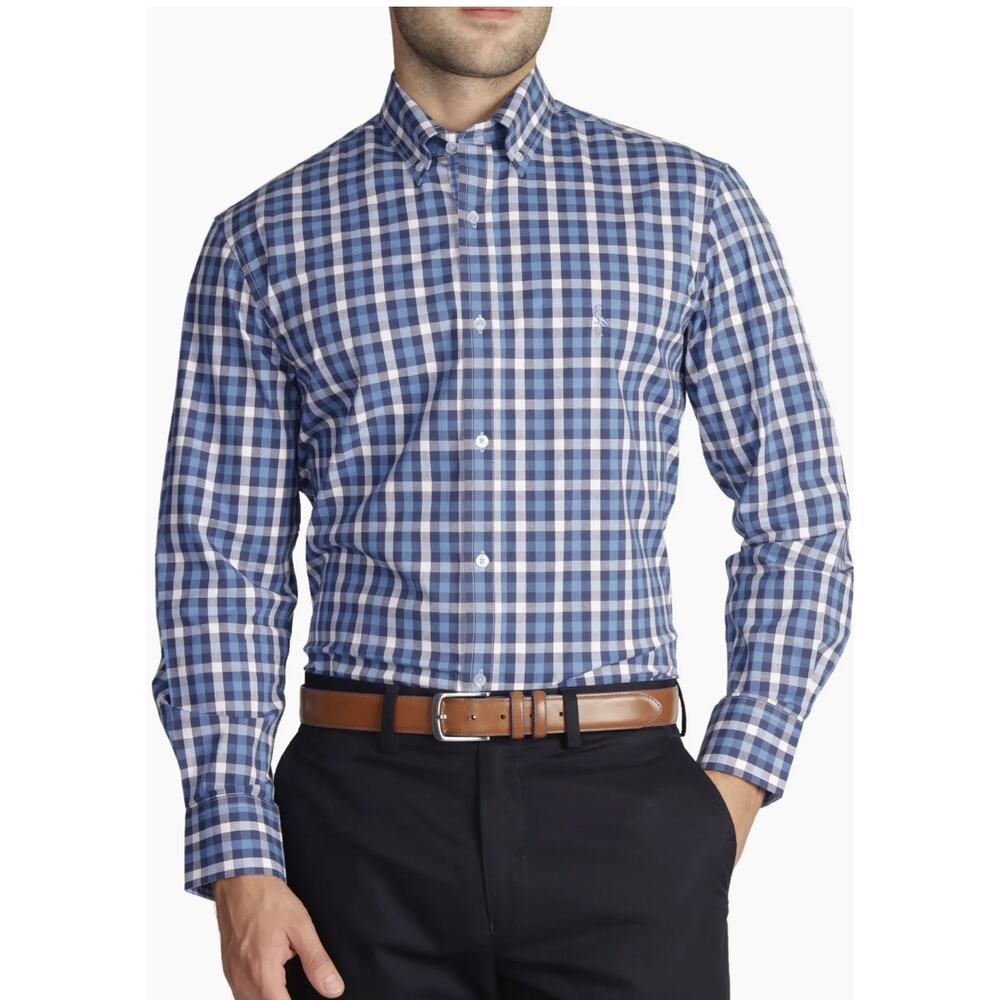 Tailorbyrd Regular Fit Blue Plaid Stretch Cotton Button-Down Shirt Men's XL